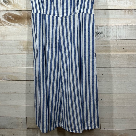 Old Navy Midi Dress Womens XL Blue White Stripe SundressSmock Back Linen Blend - Picture 5 of 13